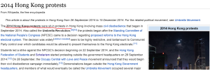 Hong Kong Protests according to Wikipedia. 